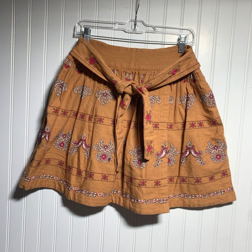 Anthropologie Meghan Embroidered Mini Skirt Boho Womens Size 12